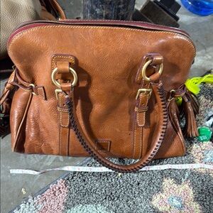 Dooney & Bourke Brown Leather Satchel with Gold Hardware